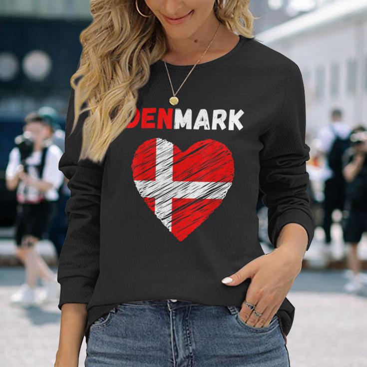 Denmark Flag Holiday Denmark Heart Danish Flag Langarmshirts Geschenke für Sie