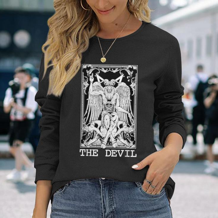 The Devil Horned Demon Tarot Card Witchy Satanic Occult Long Sleeve T-Shirt Gifts for Her