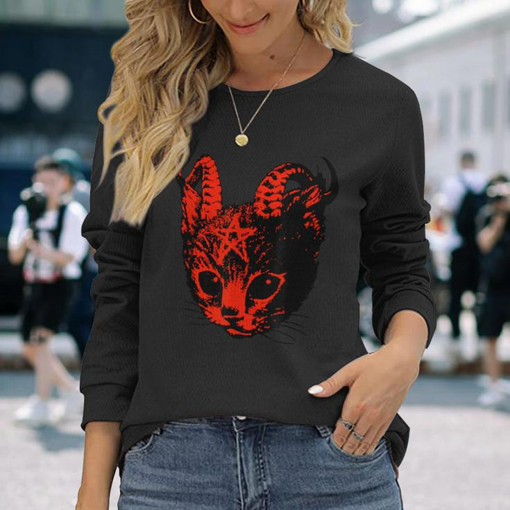 Devil's Satan Demons Kitten Pentagram Cat Langarmshirts Geschenke für Sie