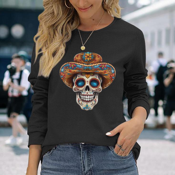 Dia De Los Muertos Carnival Mexican Head Sugar Skull Langarmshirts Geschenke für Sie