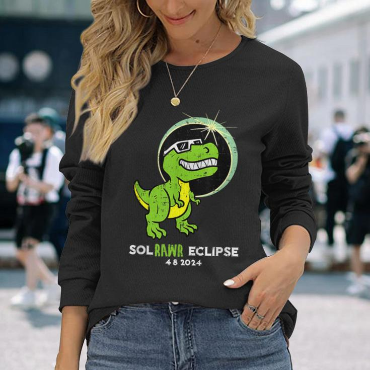 Dino Total Solar Eclipse 2024 April 8 Dinosaur Toddler Boys Long Sleeve T-Shirt Gifts for Her