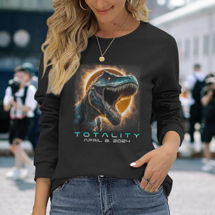 Dinosaur T-Rex Totality April 8 2024 Total Solar Eclipse Long Sleeve T-Shirt Gifts for Her