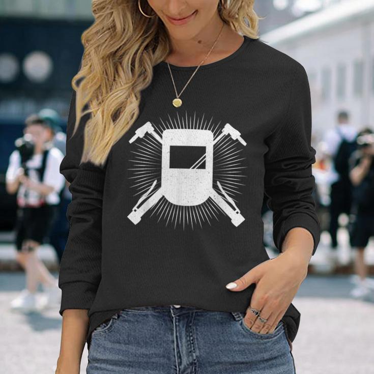 Distressed Welder Mask Graphic Long Sleeve T-Shirt Gifts for Her