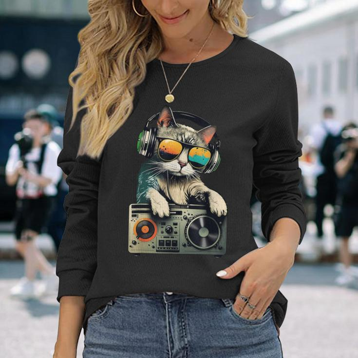 Dj Cat In Sunglasses Cat Dj Cat With Headphones Boombox Long Sleeve T-Shirt Gifts for Her