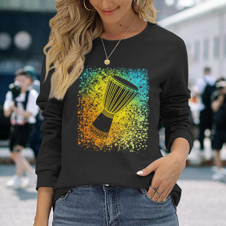 Djembe Drum In Splats For African Drumming Or Reggae Music Long Sleeve T-Shirt Gifts for Her