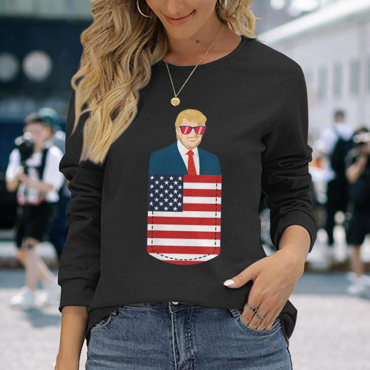 Donald Trump Pocket 2020 Election Usa Maga Republican Long Sleeve T-Shirt Gifts for Her