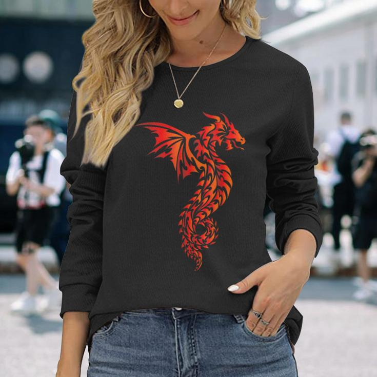 Dragon Tribal Graphic Mythical Legendary Creature Folklore Long Sleeve T-Shirt Gifts for Her