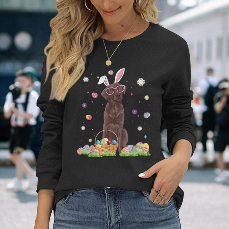 Easter Cute Chocolate Labrador Dog Lover Bunny Eggs Easter Long Sleeve T-Shirt Gifts for Her