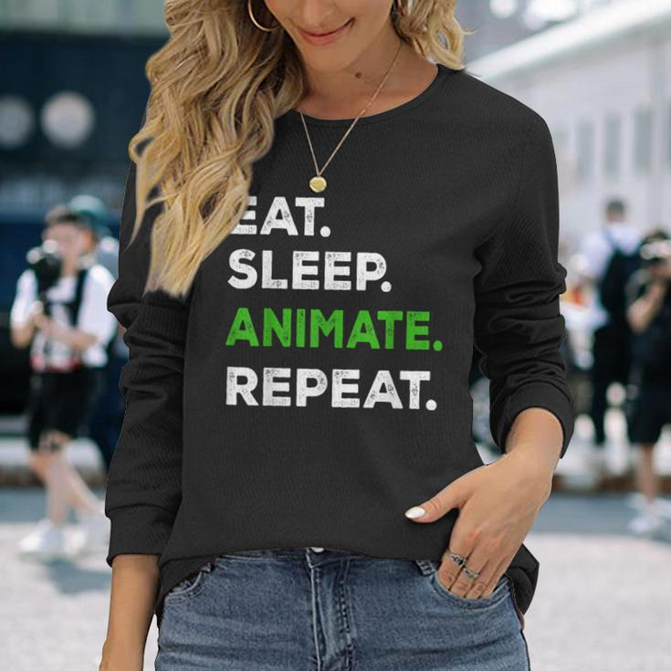 Eat Sleep Animate Repeat Animator Animation Lovers Long Sleeve T-Shirt Gifts for Her