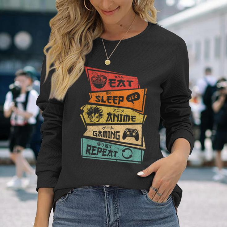 Eat Sleep Anime Gaming Repeat Anime Lover Gamer Fan Long Sleeve T-Shirt Gifts for Her