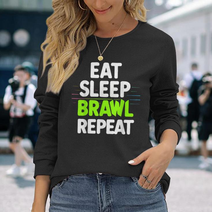 Eat Sleep Brawl Repeat Lustigesideospiel Langarmshirts Geschenke für Sie