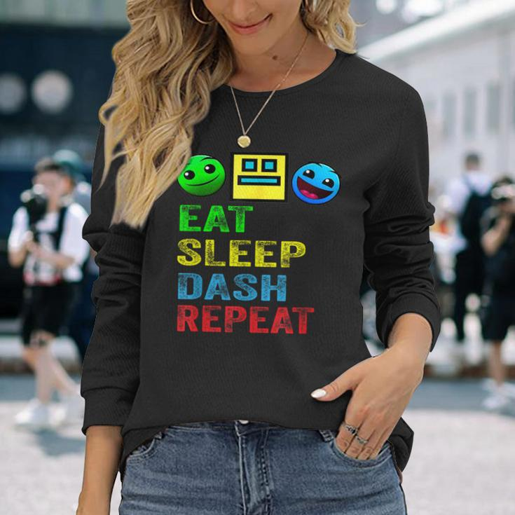 Eat Sleep Dash Repeat Video Game Geometry Video Gamer Long Sleeve T-Shirt Gifts for Her