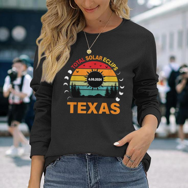 Eclipse Solar 2024 Texas Vintage Totality Texas Long Sleeve T-Shirt Gifts for Her