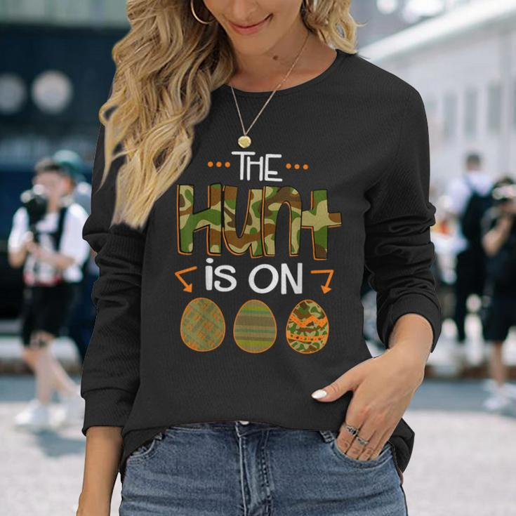 The Egg Hunt Is On Bunny American Flag Easter Day Boys Long Sleeve T-Shirt Gifts for Her