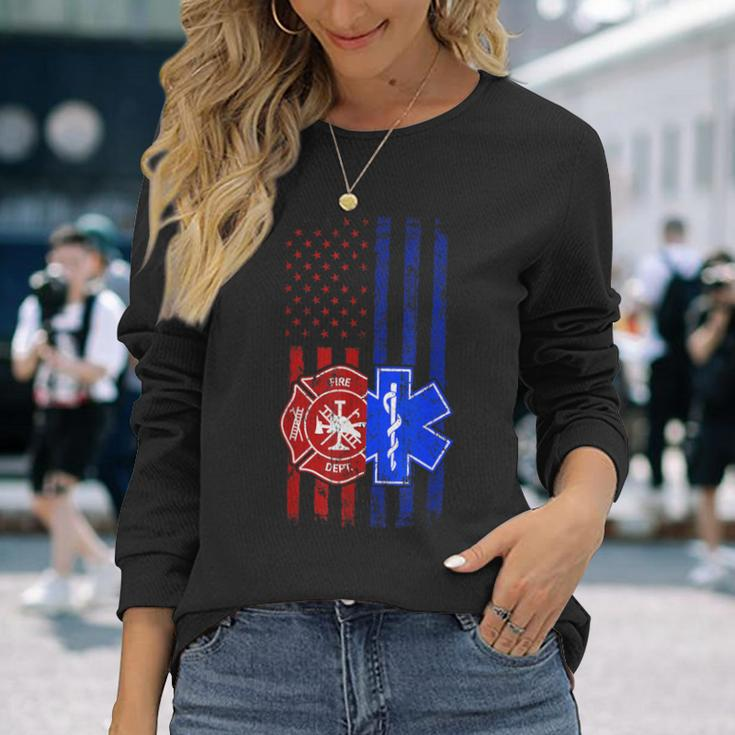 Ems Firefighter Emt Paramedic First Responders Us Flag Long Sleeve T-Shirt Gifts for Her