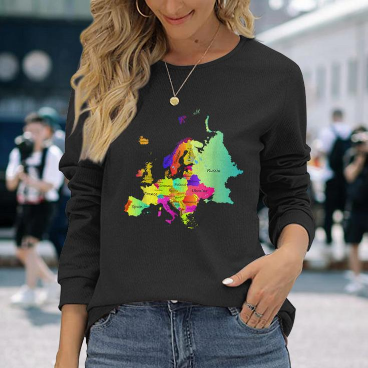 Europe Map With Boundaries And Countries Names Long Sleeve T-Shirt Gifts for Her