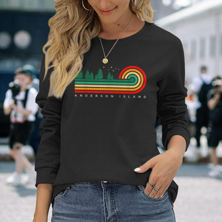 Evergreen Vintage Stripes Anderson Island Washington Long Sleeve T-Shirt Gifts for Her