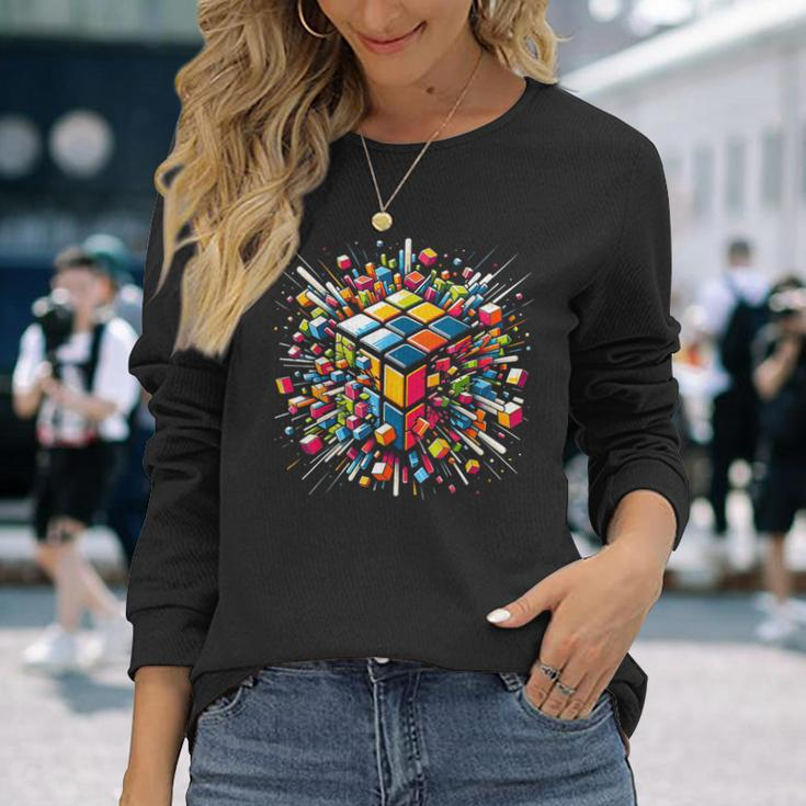 Exploding Cube Speed Cubing Puzzle Master Long Sleeve T-Shirt Gifts for Her
