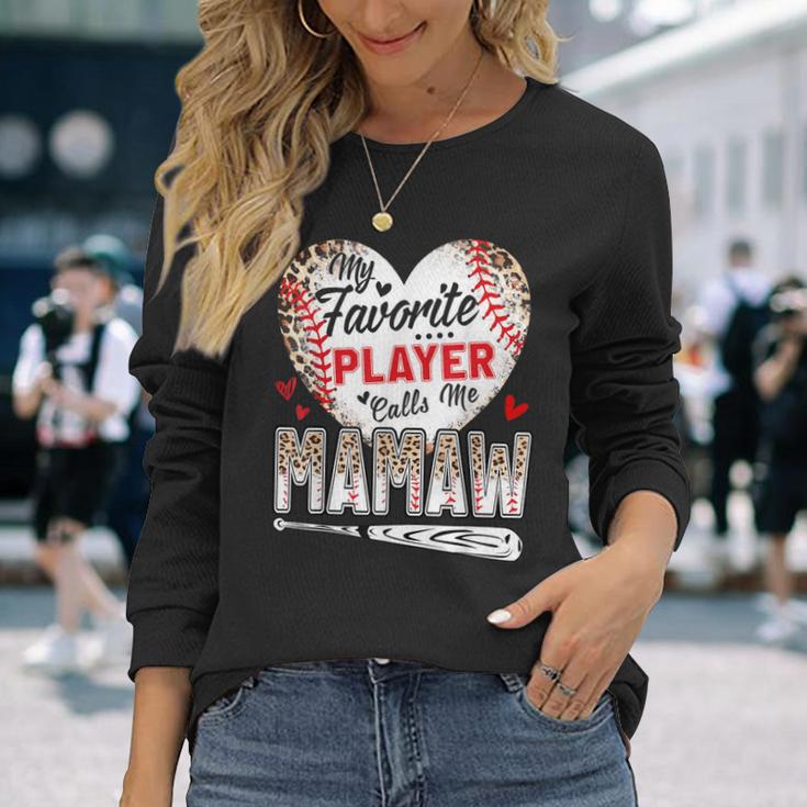 My Favorite Player Calls Me Mamaw Baseball Leopard Long Sleeve T-Shirt Gifts for Her