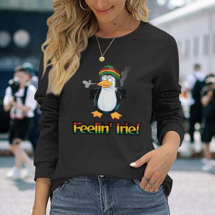 Feelin' Irie Patois Jamaica Penguin Jamaican Slang Long Sleeve T-Shirt Gifts for Her