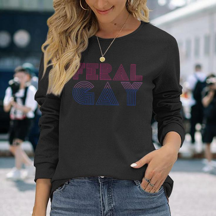 Feral Gay Lgbt Gay Bi Pan Trans Pride Meme Bisexual Flag Long Sleeve T-Shirt Gifts for Her