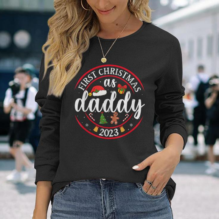 First Christmas As A Daddy Family Santa Hat Xmas Pjs New Dad Long Sleeve T-Shirt Gifts for Her