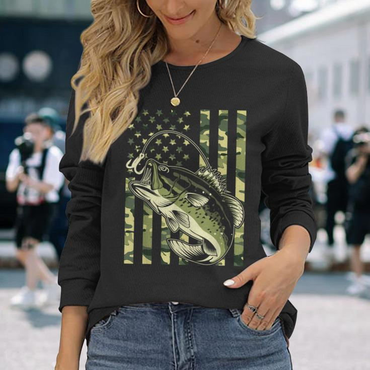 Fishing For Bass Fish Fisherman Fishing Camouflage Long Sleeve T-Shirt Gifts for Her