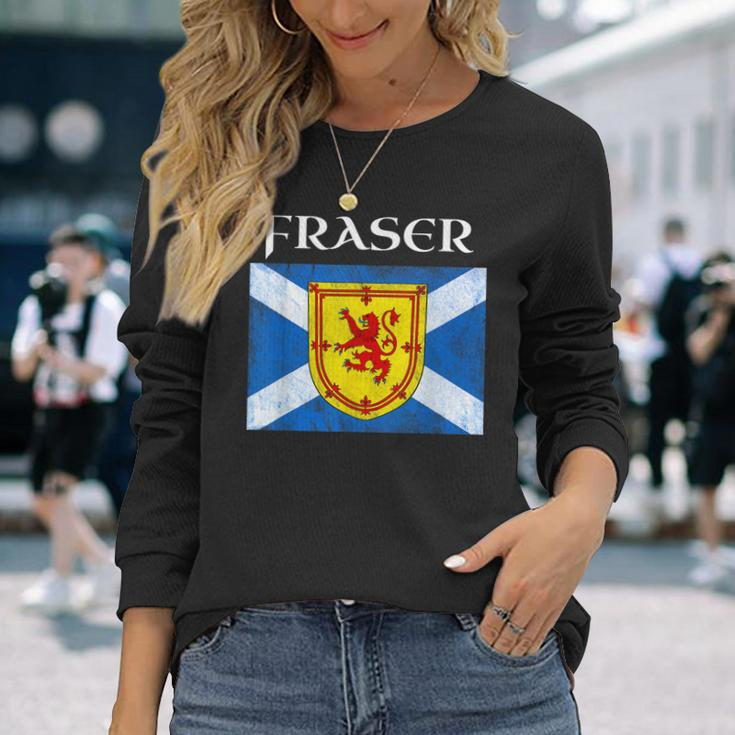 Fraser Clan Scottish Name Scotland Flag Long Sleeve T-Shirt Gifts for Her