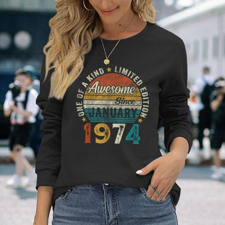50 Year Old January 1974 Retro 50Th Birthday Men Long Sleeve T-Shirt Gifts for Her