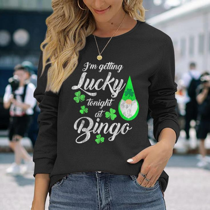 Bingo St Patrick's Day Gnome Getting Lucky At Bingo Long Sleeve T-Shirt Gifts for Her