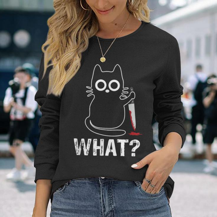 What Cat With Knife Graphic Long Sleeve T-Shirt Gifts for Her