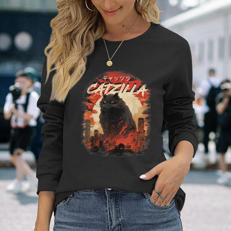 Cat Lover Catzilla Cat Humor Cat Long Sleeve T-Shirt Gifts for Her