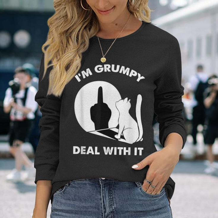 Cat Cat Shadow I'm Grumpy Deal With It Long Sleeve T-Shirt Gifts for Her
