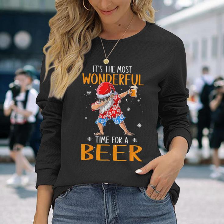 Christmas In July Santa Hawaiian Wonderful Beer Lover Long Sleeve T-Shirt Gifts for Her