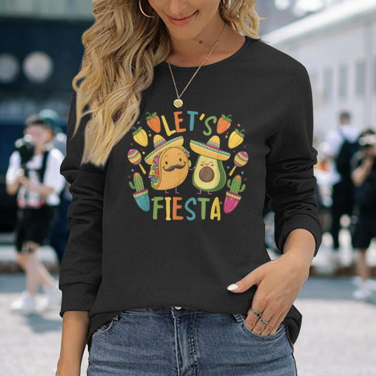 Cinco De Mayo Taco Avocado Mexican Party Let's Fiesta Long Sleeve T-Shirt Gifts for Her