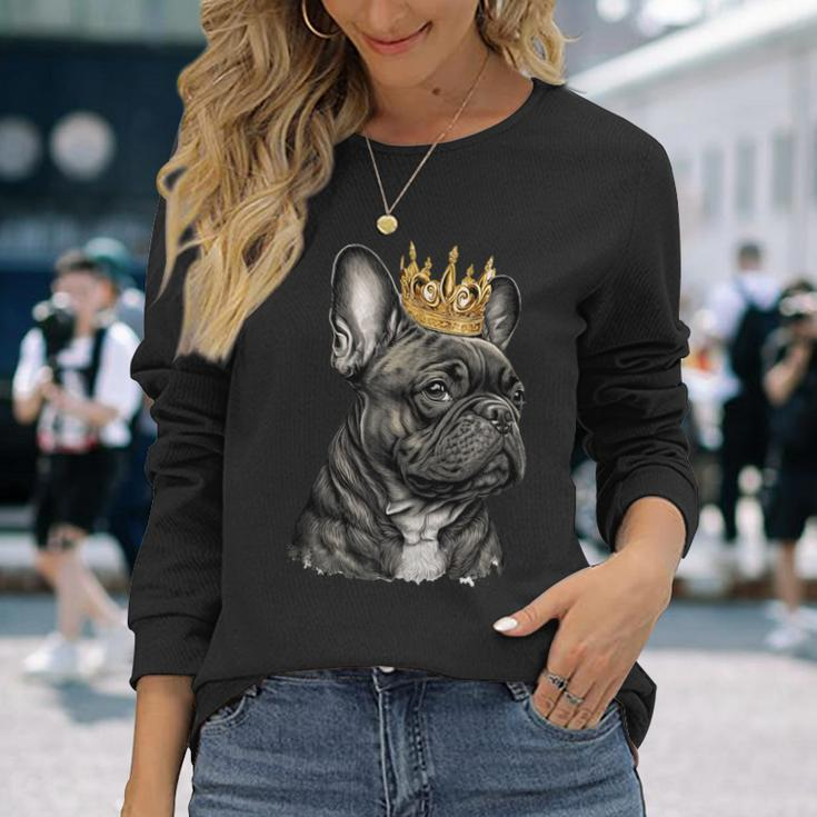 French Bulldog Frenchie With A Golden Crown Long Sleeve T-Shirt Gifts for Her