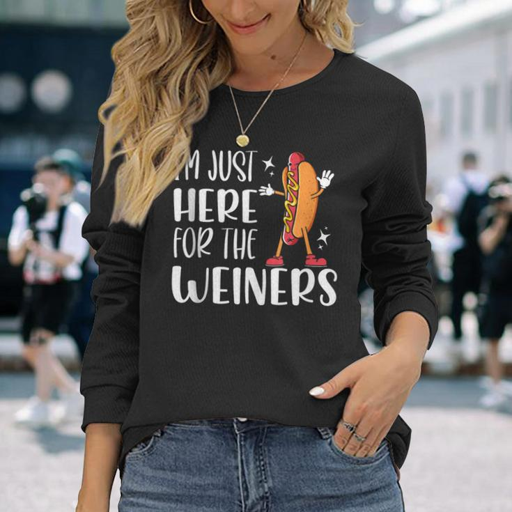 Hot Dog I'm Just Here For The Wieners Sausage Lovers Long Sleeve T-Shirt Gifts for Her