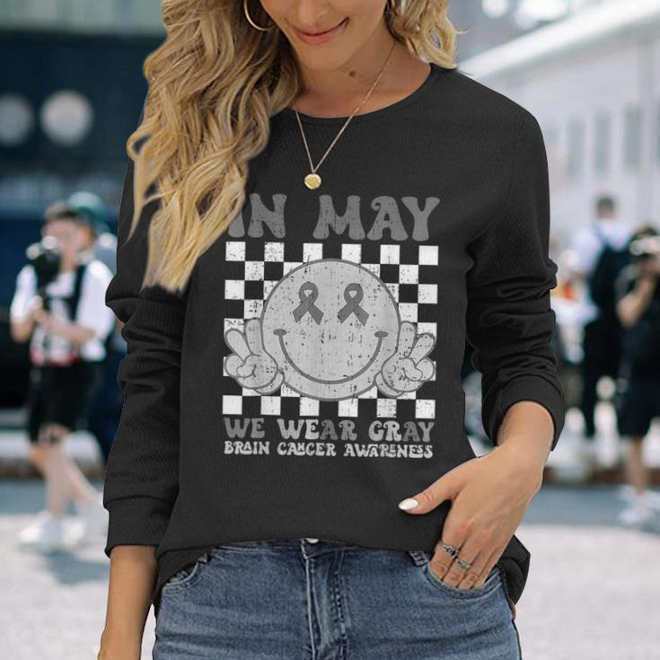 In May We Wear Gray Brain Cancer Tumor Awareness Long Sleeve T-Shirt Gifts for Her