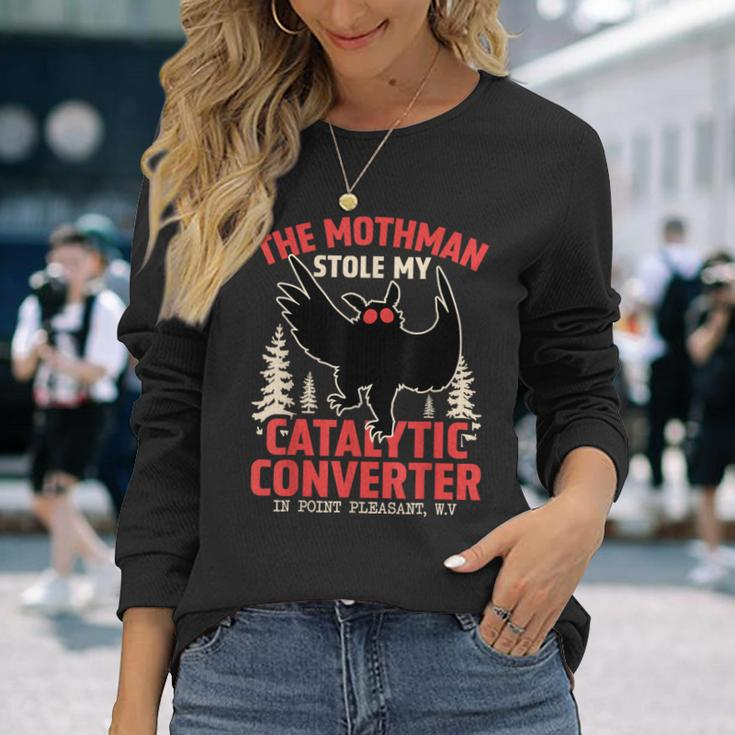 Mothman Stole My Catalytic Converter Mothman Cryptid Long Sleeve T-Shirt Gifts for Her