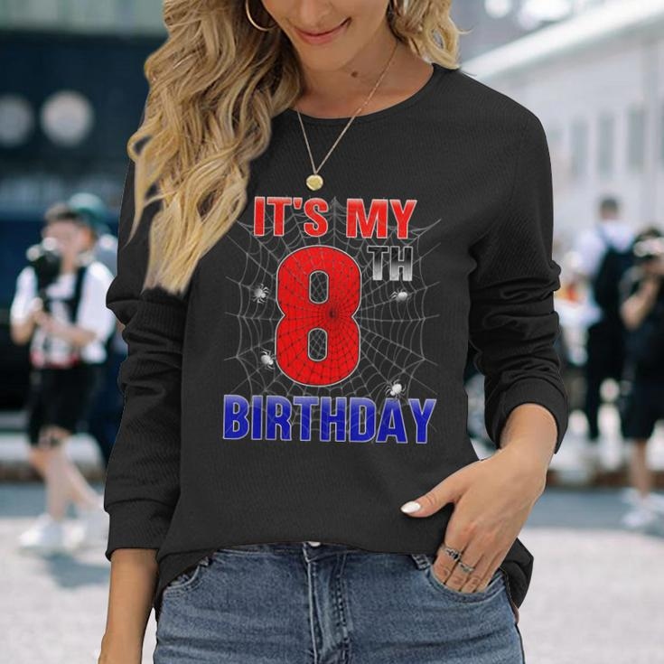 Spider Web 8 Year Old It's My 8Th Birthday Boy Long Sleeve T-Shirt Gifts for Her