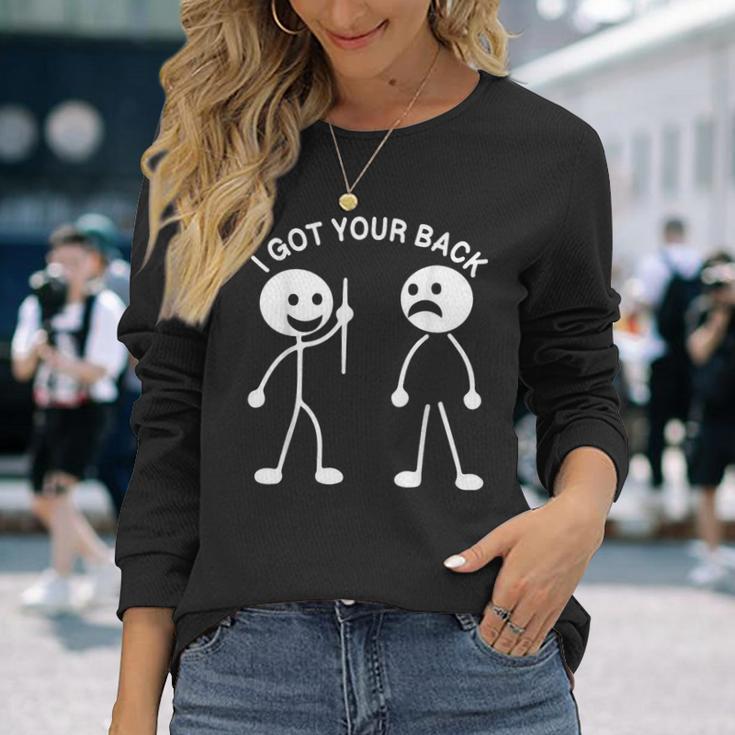 Stickman I Got Your Back Sign Humor Silhouette Man Long Sleeve T-Shirt Gifts for Her