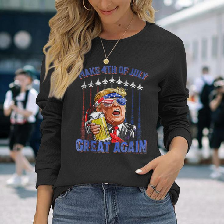 Trump Make 4Th Of July Great Again Drinking Beer Long Sleeve T-Shirt Gifts for Her