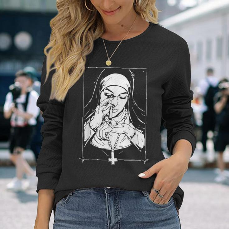 Unholy Drug Nun Costume Dark Satanic Essential Horror Long Sleeve T-Shirt Gifts for Her