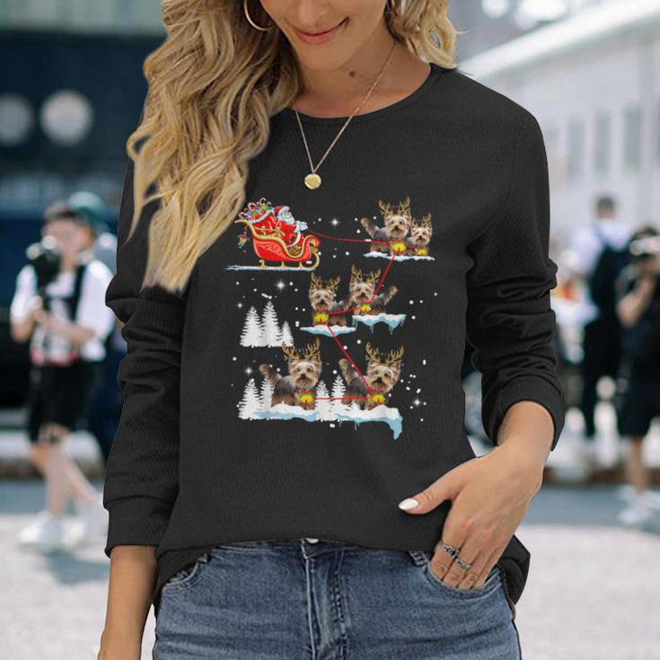 Yorkie Christmas Pajama Santa Reindeer Long Sleeve T-Shirt Gifts for Her