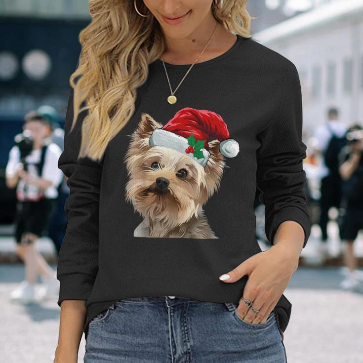 Yorkie Dog Christmas Lights Long Sleeve T-Shirt Gifts for Her
