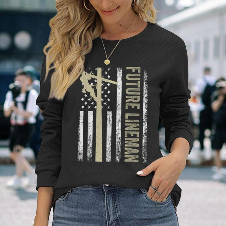 Future Lineman American Flag Electric Cable 4Th Of July Long Sleeve T-Shirt Gifts for Her