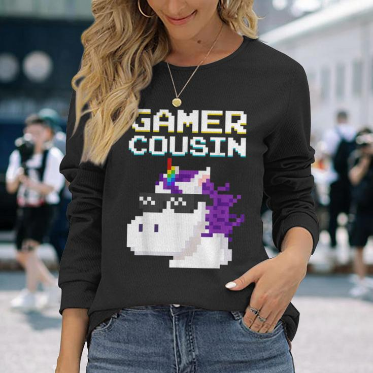 Gamer Cousin Einhorn Pixel Geschenk Multiplayer Nerd Geek Langarmshirts Geschenke für Sie