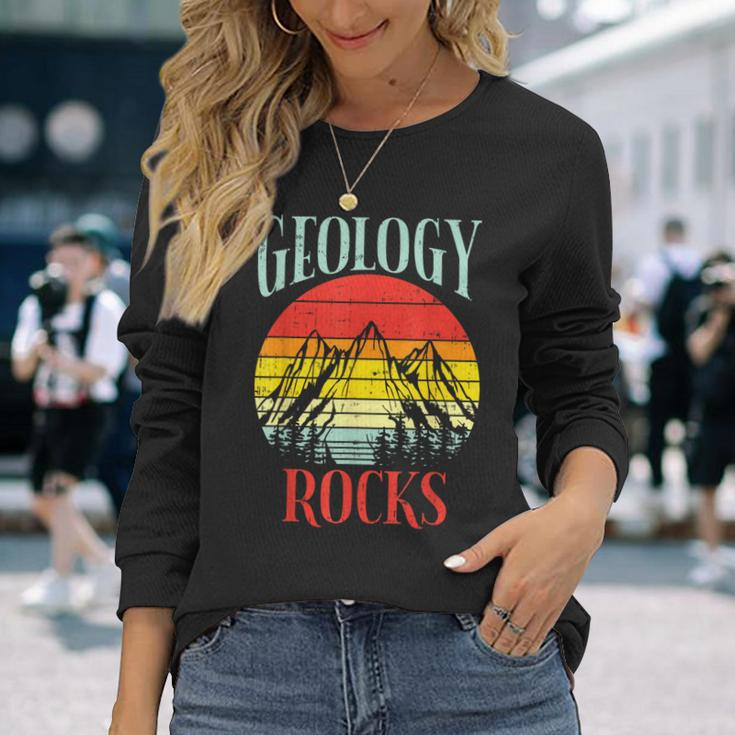 Geology Rocks Mountain Retro Science Pun Geologist Nerd Long Sleeve T-Shirt Gifts for Her