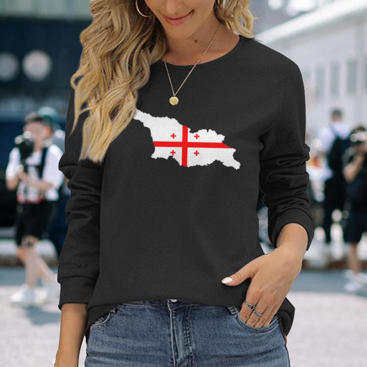 Georgia Flag In Georgia Outline Georgia Langarmshirts Geschenke für Sie