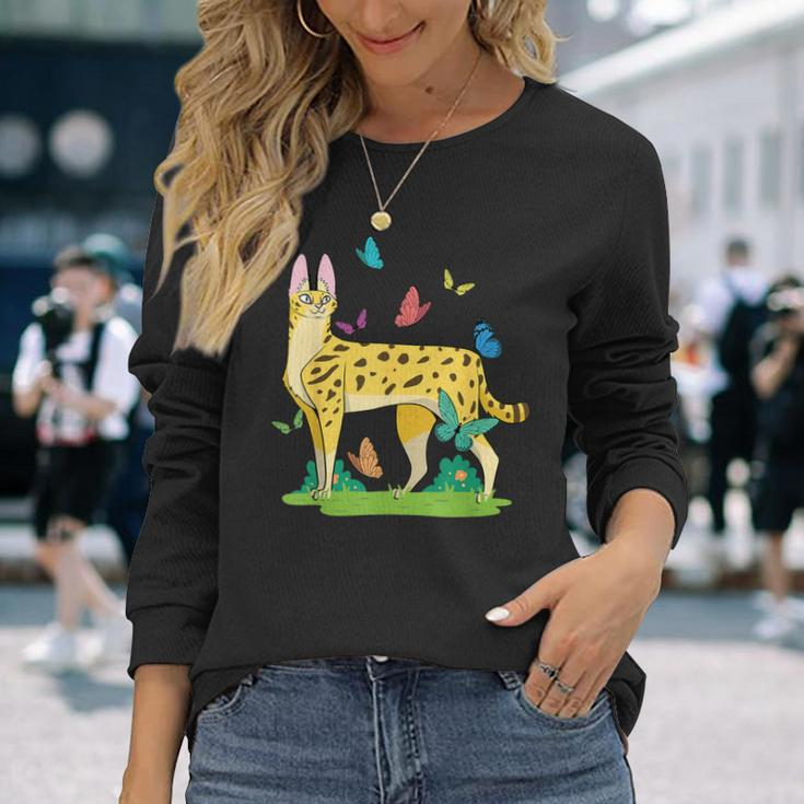 Ginger Serval Big Wild Cats African Animal Big Cat Rescue Long Sleeve T-Shirt Gifts for Her
